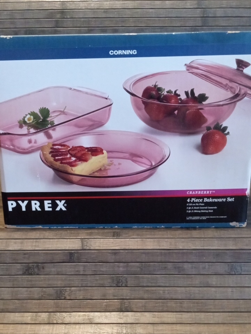 Vintage Pyrex Cranberry Pink Glass 4-Piece Bakeware Set NIB